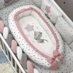 Protecție pentru somn - Baby Nest Pisică Roz, realizat din bumbac 100%